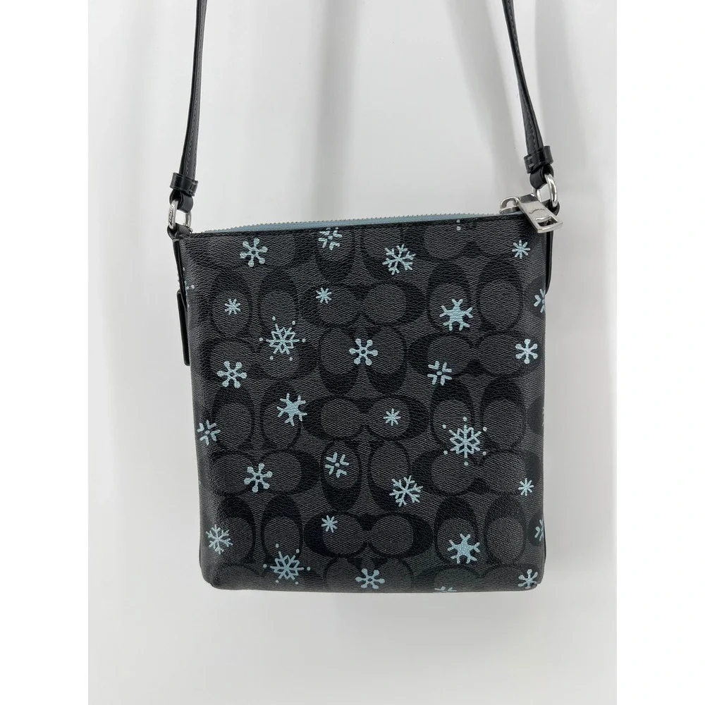 Coach Rowan File Bag Signature Canvas Snowflake Print Black Blue CF285 Crossbody